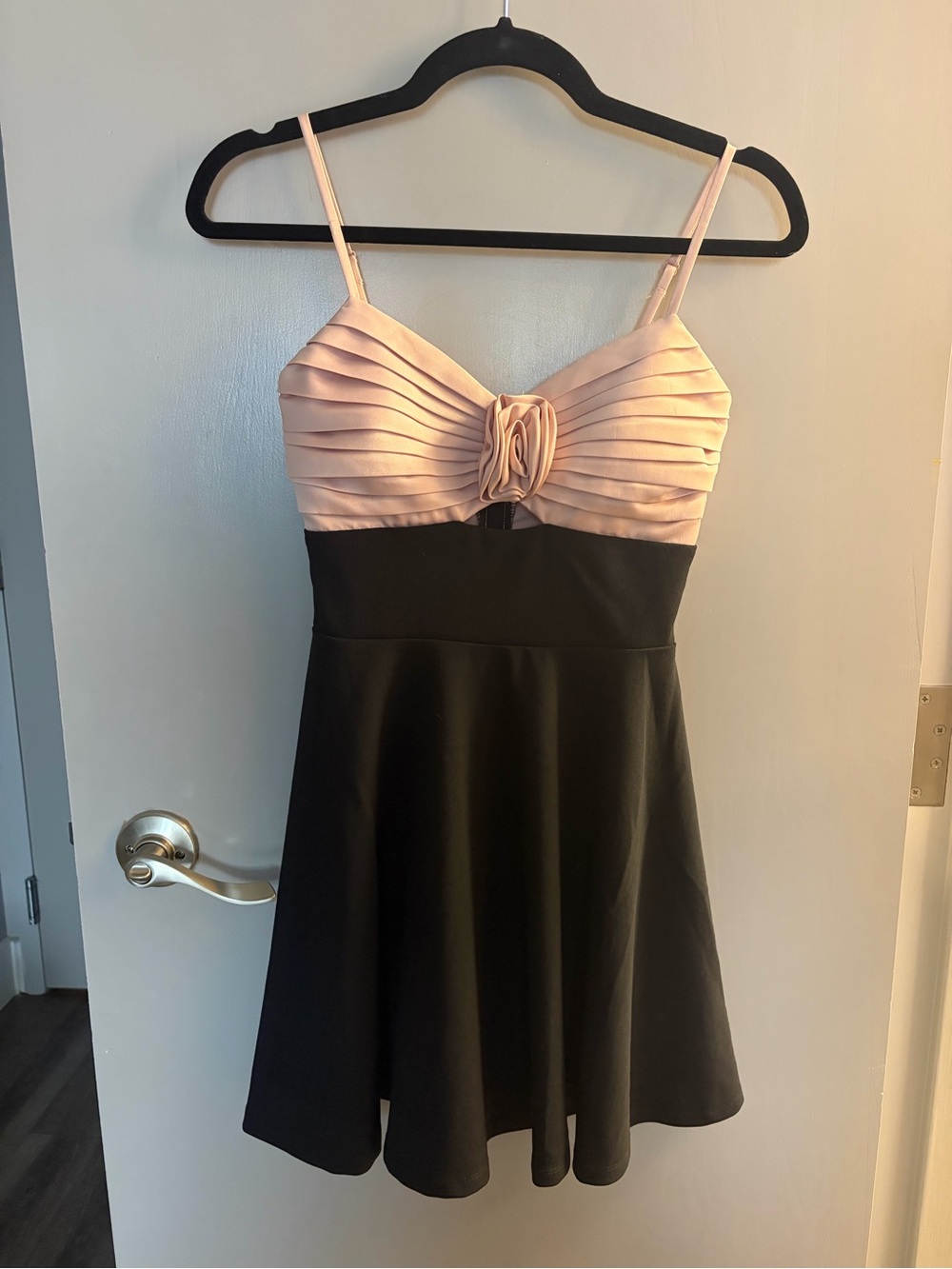 Two-Tone Spaghetti Strap Dress - Blush Top with Black Skirt